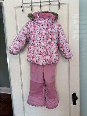 OshKosh B'gosh Pink Patterned Winter Jacket and Bib Pants